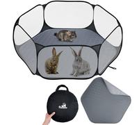 Pawaboo Small Animals Playpen with Pad, Waterproof Small Pet Cage Tent with Reusable Pad, Portable Outdoor Yard Fence for Chick/Kitten/Puppy/Guinea Pig/Rabbits/Chinchillas, Black/Gray