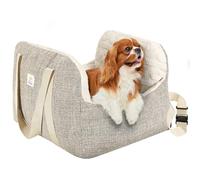 Pawaboo Small Dog Car Seat, Dog Booster Car Seat for Small Dogs, Puppy Seats for Cars with Fixed Buckle and Safety Leash, Thickened Dogs Bed Cars Seats, Pet Travel Carrier Bed Up to 25lbs, Brown+Beige