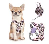 Pawaboo Small Dog Harness and Leash Set, Puppy Harness X-Frame No Pull No Choke, Dog Vest Harnesses Adjustable for Small Medium Sized Dogs,Soft Breathable Pet Harnesses, S, Pink Leopard