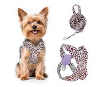 Pawaboo Small Dog Harness and Leash Set, Puppy Harness X-Frame No Pull No Choke, Dog Vest Harnesses Adjustable for Small Medium Sized Dogs,Soft Breathable Pet Harnesses, XS, Pink Leopard
