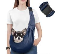 Pawaboo Small Dog Sling Carrier, Reversible Hands Free Dog Sling Carrier for Small Dogs Cats, Puppy Sling Carrier with Adjustable Strap Buckle & Safety Harness, Puppy Essentials, Navy Blue