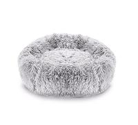 Pawamore Stress Relief Anxiety Pet Calming Comfort Round Noodle Donut Cushion Nest Cat Dog Bed with Warm Soft Plush Cover (Medium | 60cm Diameter, Light Grey)