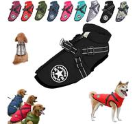 Pawbibi Sport - Waterproof Winter Jacket with Built-in Harness, Pawbibi Warm Dog Jacket, Reflective & Adjustable Pet Vest Harness, Waterproof Windproof Dog Winter Warm Coats (Color : Black, Size : X