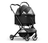 Pawccoli 4 Wheels Pet Stroller, Dog Stroller for Small/Medium Dogs and Cats up to 33 lbs, One-Click Fold & Draggable, Removable Carrier, Zipperless Entry, Mesh Windows, Black