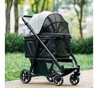 Pawccoli Medium Dog Stroller, Foldable Pet Stroller with Adjustable Handle & No Zip Entry, Storage Basket & Cup Holder, Canopy, Mesh Windows, Ideal for Medium Dogs and Cats Up to 48.5lbs, Black