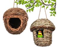 Pawcean Bird Nest Grass Bird Hut Outdoor Hanging Birdhouse Canary Nest Chickadee House Nest for Small Animals House Pet Cage Habitats Decor