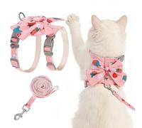 PAWCHIE Cat Harness and Leash Set Escape Proof with Bow Knot, Adjustable Kitten Vest Harness for Outdoor Indoor Use, Lightweight Soft Walking Travel Pet Harness for Medium Cats Boys Girls,Pink M
