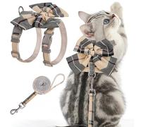 PAWCHIE Cat Harness and Leash Set Escape Proof with Bow Knot, Adjustable Kitten Vest Harness for Outdoor Indoor Use,Lightweight Soft Walking Travel Pet Harness for Medium Cats Boys Girls Puppy,Beige