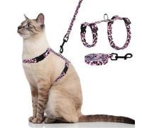 PAWCHIE Cat Harness with Leash and Collar Set, Escape Proof Adjustable Cat Harness for Kitty Outdoor Walking, Pink S