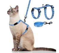 PAWCHIE Cat Harness with Leash and Collar Set, Escape Proof Adjustable Cat Harness for Kitty Outdoor Walking,Blue M