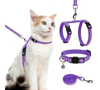 PAWCHIE Cat Harness with Leash and Collar Set - Escape Proof Adjustable H-shped Cat Harness with Star and Moon Pattern Glow in The Dark for Kitty Outdoor Walking, Purple M