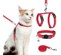 PAWCHIE Cat Harness with Leash and Collar Set - Escape Proof Adjustable H-shped Cat Harness with Star and Moon Pattern Glow in The Dark for Kitty Outdoor Walking, Red M