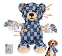 PAWCHIE Cowboy Squeaky Dog Toys Dog Companion, Robust Bear Chew Dog Toy, Rope Arm Tug of War & Interactive Puppy Toys for Boredom,Soft Pet Plush Teething Pet Rope Toys for Small Medium Dogs,Blue Plaid