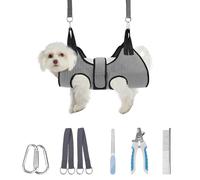 PAWCHIE Dog Grooming Hammock Harness for Dogs & Cats with Pet Nail Clipper Trimmer- Breathable Cat Hanger Sling for Trimming Clipping Nails-Dog Hammock Restraint Bag for Small Medium Large Dog,Grey XS