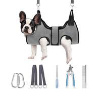 PAWCHIE Dog Grooming Hammock Harness for Dogs & Cats with Pet Nail Clipper Trimmer- Breathable Cat Hanger Sling for Trimming Clipping Nails-Dog Hammock Restraint Bag for Small Medium Large Dog, Grey S
