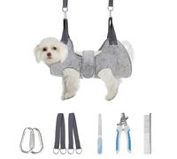 PAWCHIE Dog Grooming Hammock Harness for Dogs & Cats with Pet Nail Clipper Trimmer,Cat Hanger Sling for Trimming Clipping Nails,Warm Plush Dog Hammock Restraint Bag for Small Medium Large Dogs,Grey XS