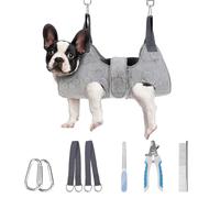 PAWCHIE Dog Grooming Hammock Harness for Dogs & Cats with Pet Nail Clipper Trimmer,Cat Hanger Sling for Trimming Clipping Nails,Warm Plush Dog Hammock Restraint Bag for Small Medium Large Dogs,Grey S