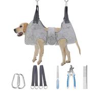 PAWCHIE Dog Grooming Hammock Harness for Dogs & Cats with Pet Nail Clipper Trimmer,Cat Hanger Sling for Trimming Clipping Nails,Warm Plush Dog Hammock Restraint Bag for Small Medium Large Dogs,Grey M