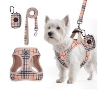 PAWCHIE Dog Harness and Leash, Soft Pet Harness, Reflective Adjustable Puppy Vest for Small Medium Dogs and Cats, No Choke Vest with Poop Bag Holder for Walking, Running