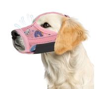 PAWCHIE Dog Muzzle, Soft Muzzle Anti Biting Barking Chewing, Comfortable Air Mesh Mouth Guard Breathable Adjustable Loop Pets Muzzle for Small Medium Large Dogs, Allows Panting Drinking, Pink Donut L