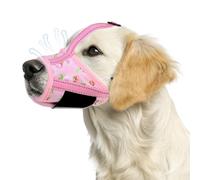 PAWCHIE Dog Muzzle, Soft Muzzle Anti Biting Barking Chewing, Comfortable Air Mesh Mouth Guard Breathable Adjustable Loop Pets Muzzle for Small Medium Large Dogs,Allows Panting Drinking,Pink Flowers L