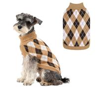 PAWCHIE Dog Sweater with Leash Hole for Small to Medium Dogs,Classic Knit Turtleneck Cold Weather Dog Sweaters,Soft Plaid Pullover Knitwear Pet Winter Clothes,Holiday Pet Coat for Girl Boy,Beige SM