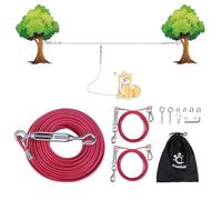 PAWCHIE Heavy Duty Dog Tie Out Trolley System, Dog Run Cable Lead 100ft with 20ft Pulley Runner Line for Small Medium and Large Dogs Up to 250lbs Running Outside Yard, Backyard, Camping, Pink