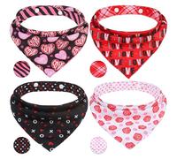 PAWCHIE Valentine's Day Dog Bandanas 4 Pack, Reversible Dog Party Triangle Scarf Bibs,Pet Holiday Costume with Adjustable Snaps,Multiple Christmas-Themed Patterns for Medium Dogs Puppy,Cats Pets, S