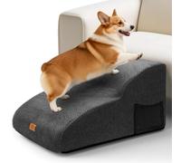Pawchop Dog Ramp for Sofa, 2-Steps Waterproof Dog Steps for Bed, Non-slip Pet Stairs with Removable Cover, High-Density Foam Dog Stairs for Small Injured Senior Pets - Black, 55 x 40 x 30cm