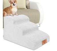 Pawchop Dog Steps for Bed, 3-Step High Density Foam Dogs Stairs with Non-slip Cover, Waterproof Dog Ramp for Small Injured Older Pets, Dogs Steps Ladder with Storage Pocket, White, 40 x 40 x 60 cm
