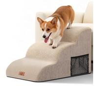 Pawchop Dog Steps for Bed, 3-Step Waterproof Dog Steps for Sofa, High Density Foam Pet Step Stairs with Removable Cover, Non-slip Dogs Stairs for Small Dogs and Pets - Beige, 60x40x40cm