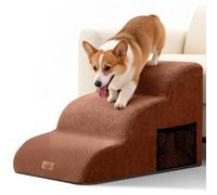 Pawchop Dog Steps for Bed, 3 Steps Non-Slip Pet Steps with Washable Cover, Waterproof Dog Ramp for Bed and Sofa, High Density Foam Steps for Small Injured Older Dogs Cats - Brown, 60x40x40cm