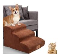 Pawchop Dog Steps for Bed, 3 Steps Pet Stairs with Non-Slip Washable Cover, 57x40x40cm High Density Foam Dog Ramp for Bed and Sofa, Stairs & Steps for Small Dogs and Cats - Brown