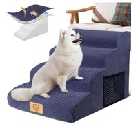 Pawchop Dog Steps for Bed, 4-Step Non-Slip Dog Steps for Sofa, High Density Foam Pet Ramp with Removable Cover, Washable Dogs Stairs for Small Injured Older Pet - Blue, 73 x 40 x 51cm