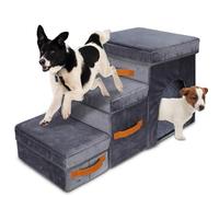 Pawchop Dog Steps for Sofa, Foldable Pet Steps with Storage Box, Non-slip Pet Ramp with Dogs House, Stable Dog Stairs for Small Dogs, Large Dog Steps Ladder for Bed Couch Sofa, Grey