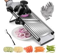 Pawchop Mandolin, 5 in 1 Mandoline Vegetable Slicer, Safety Vegetable Slicer for Julienne Cutter Peeler, Stainless Steel Onion Slicer Potato Slicer for Kitchen, Vegetable Cutter Chopper