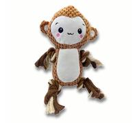 Pawcratean Lion Plush Dog Toy, Squeaky Chew Toy with Rope, Yellow and Orange (Brown Monkey)
