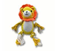 Pawcratean Lion Plush Dog Toy, Squeaky Chew Toy with Rope, Yellow and Orange (Yellow Lion)