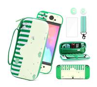 PAWDIARY Cute Frog Carrying Case for Nintendo Switch OLED, Green 7 in 1 Switch Accessories Bundle Set with Travel Carry Case, Hard Protective Cover Shell, Screen Protector, Shoulder Strap & Thumb Caps