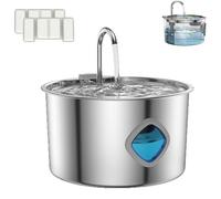 Pawdrate Water Fountain,Stainless Steel Cat Water Fountain, Super Quiet Smart Pet Filtered Waters Fountain,Give Your Dog a Longer, Healthier Life with Properhydration (1PC+2Filter, 3.2L)