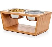 Pawfect Pets Elevated Dog Bowl Stand- 7" Raised Dog Bowl for Medium Dogs. Pet Feeder with Four Stainless Steel Bowls.