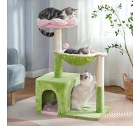 Pawfessor Flower Cat Tree 34 Scratching Post Small Cat Tower for Large Cats, with 15.7”Large Hammock, Removable Top Bed and Wide Condo for Indoor Cats-Pink and Green