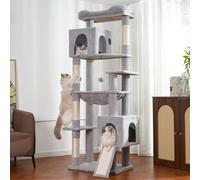 Pawfessor XXL Cat Tree Tower 70”with Oversized Bed, Hammock, 2 Condos | Enlarged bed and hammock for large cats; 2 spacious condos, scratching posts, heavy-duty ramp support for sturdy stability