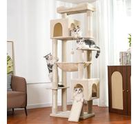 Pawfessor XXL Cat Tree Tower 70”with Oversized Bed, Hammock, 2 Condos | Enlarged bed and hammock for large cats; 2 spacious condos, scratching posts, heavy-duty ramp support for sturdy stability