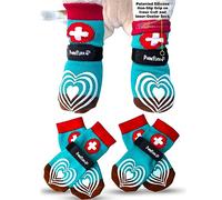 PawFlex Comfy Pawz Double Sided Anti-Slip Cotton Dog Socks with Non-Slip Silicone Grip at Inner Cuff and Adjustable Strap for No Twisting or Sliding Off | Pet Paw Protection | Wound Care