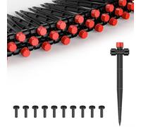 Pawfly 30 Pcs Push-to-Fit Drip Irrigation Emitters for 0.64 CM Tubing, Two-Way Connection Irrigation Drippers with Adjustable Water Flow, 8-Stream Sprinklers Drip Emitters with Stake & End Plugs
