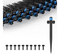 Pawfly 30 Pcs Push-to-Fit Drip Irrigation Emitters for 0.64 CM Tubing, Two-Way Connection Irrigation Drippers with Adjustable 360 Degree Water Flow, Drip Emitters Sprayers with Stake & End Plugs