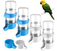 Pawfly 4 Pcs Bird Water Dispenser, Automatic Bird Water Feeder for Parrot & Hamster, Feeder for Cage, White & Blue Waterer for Parakeet Cockatiel Budgie Lovebirds