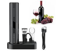 Pawfly 5-in-1 Rechargeable Electric Wine Bottle Opener Set, Automatic Wine Opener with Aerator Pourer Vacuum Stopper Foil Cutter & Storage Base, USB-C Charging Electric Corkscrew Wine Corkscrew
