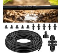 Pawfly 6.35 mm Drip Irrigation Tubing (15 m Roll), 6.35 mm Emitter Tubing with 15 cm Spacing, PE Drip Line with 12 Parts, Black Distribution Tubing for Drip Irrigation System Drip Irrigation Hose Roll